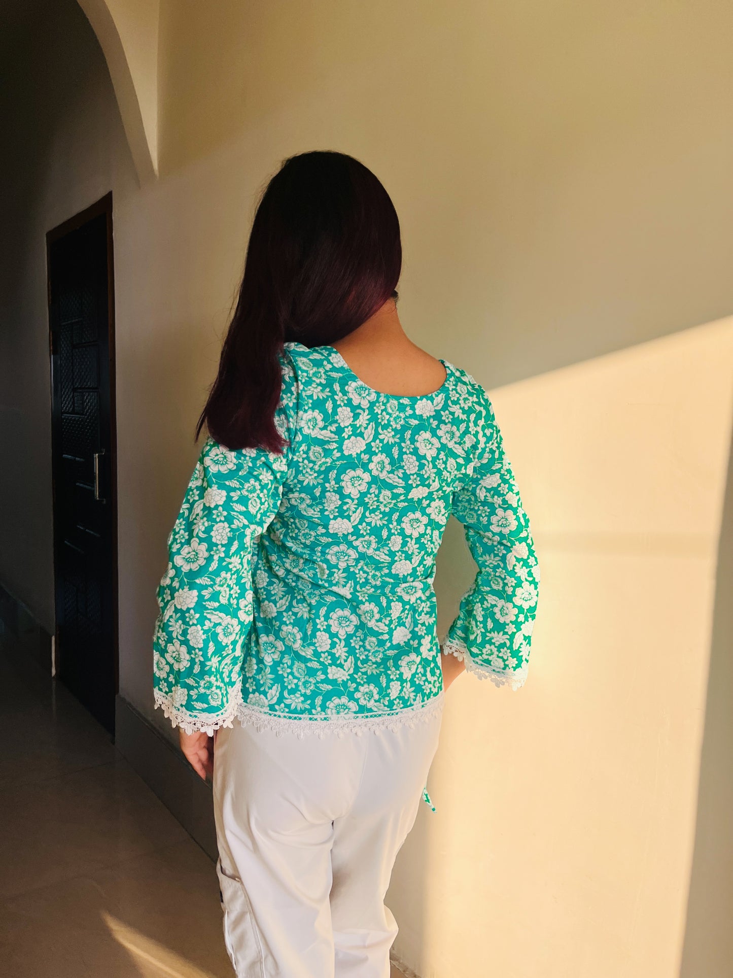 Kyra Teal Blossom Kurti