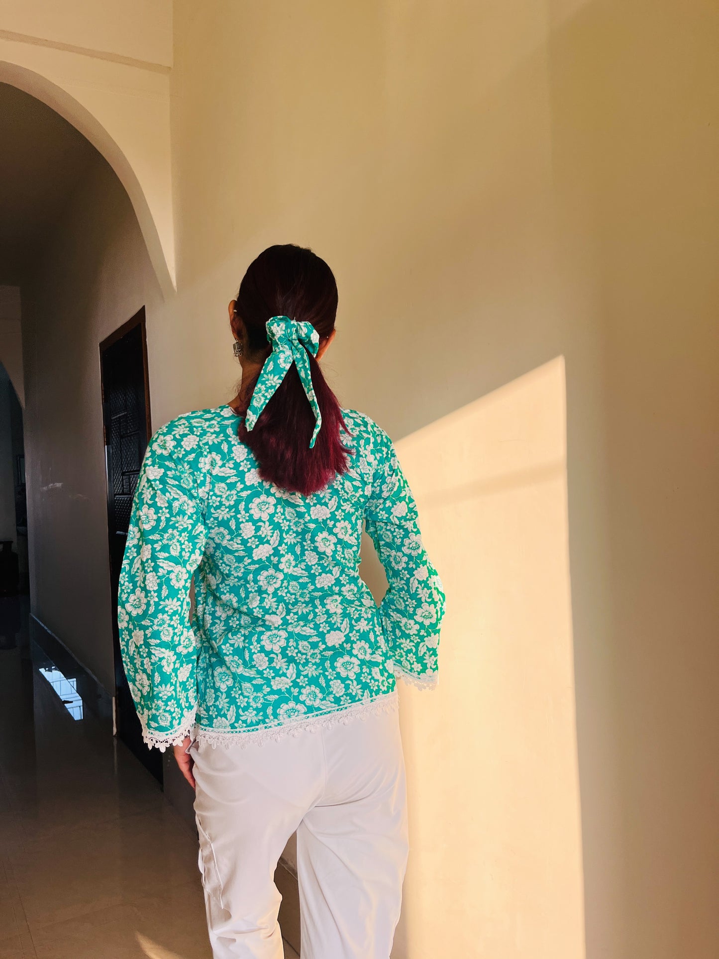 Kyra Teal Blossom Kurti