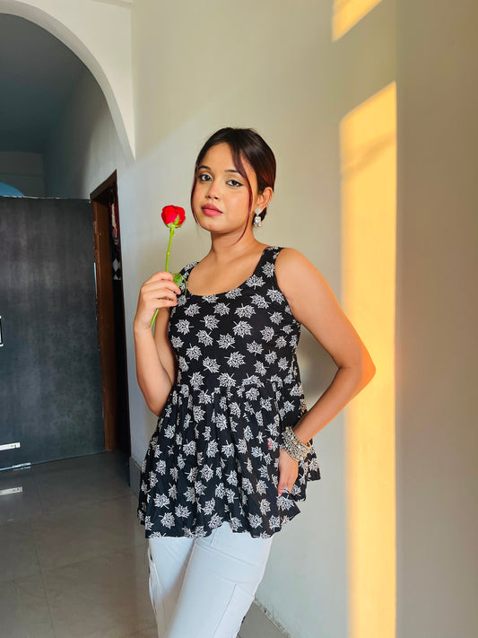 Diya Black Bloom Kurti