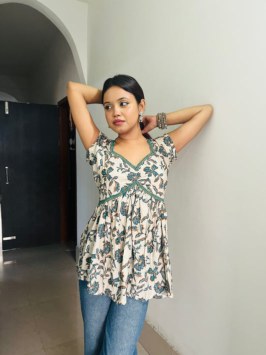 Boho Bloom Cotton Flared Top