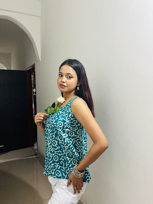 Indigo Pop Block Print Top